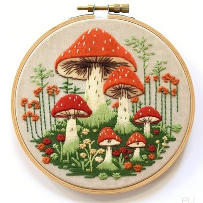 Vintage Mushroom Plant Stamped Cross Stitch Kits for Beginners Easy with Hoop 11CT Needlepoint Embroidery DIY Counted Cross Stitch Kits Art Craft Wall Decor 40x40cm(2)