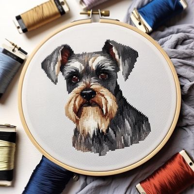 Schnauzer Stamped Cross Stitch Kits for Beginners Easy with Hoop 11CT Needlepoint Embroidery DIY Counted Cross Stitch Kits Art Craft Wall Decoration 40x40cm(2)