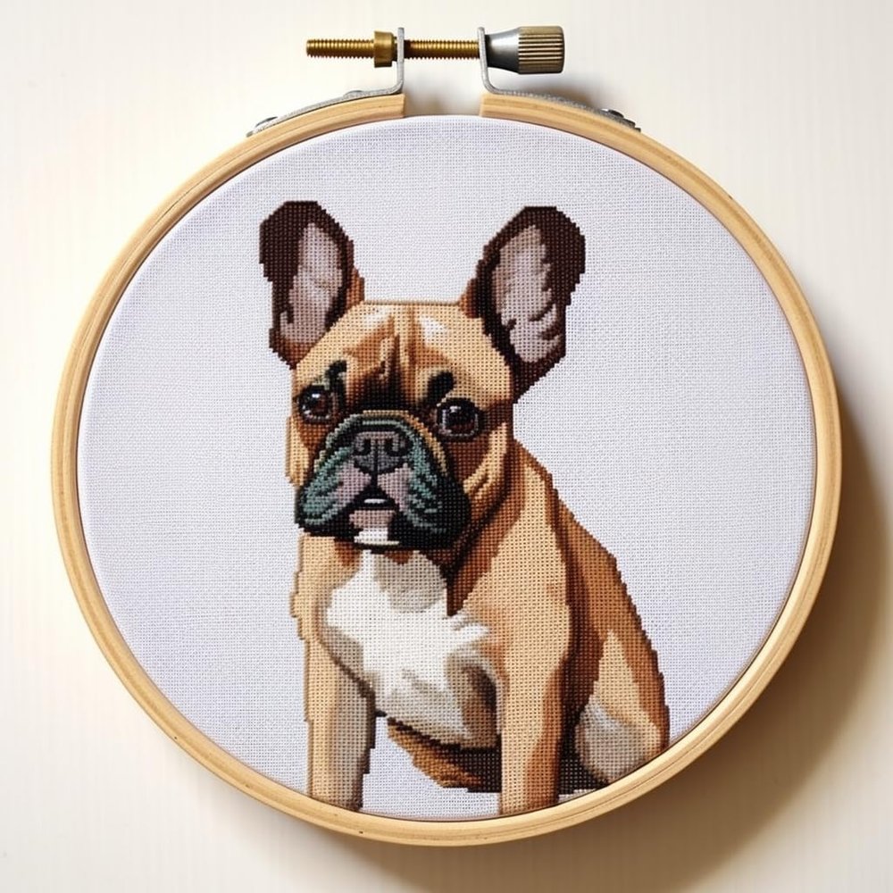 French Bulldog Stamped Cross Stitch Kits for Beginners Easy with Hoop 11CT Needlepoint Embroidery DIY Counted Cross Stitch Kits Art Craft Wall Decor 35x35cm(2)