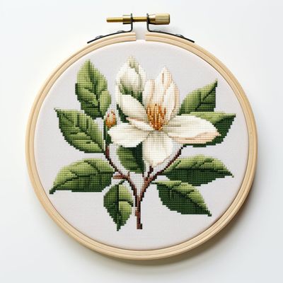 Magnolia Leaf Stamped Cross Stitch Kits for Beginners Easy with Hoop 11CT Needlepoint Embroidery Counted Cross Stitch Kits Art Craft Wall Decoration 35x35cm(2)