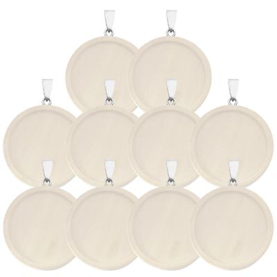 Tofficu 10pcs Round Wooden Pendant Wooden Serving Trays Wooden Tray Round Wooden Round Tray Round Wooden Trays Necklace Locket Jewlery Tray Bezel Pendant Trays Blanks Wooden Frame Jewelry, 3x3cm