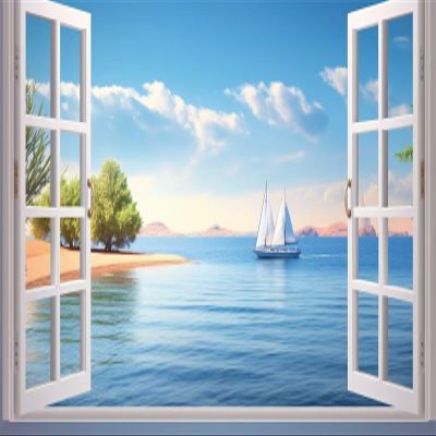 Window Sea Diamond Painting Kits for Adults, 5D Diamond Art Kits for Adults, DIY Round Full Drill Paintings with Diamonds, Paint by Number Gem Art Crafts for Home Fall Wall Decor(42.8x24in)-4i