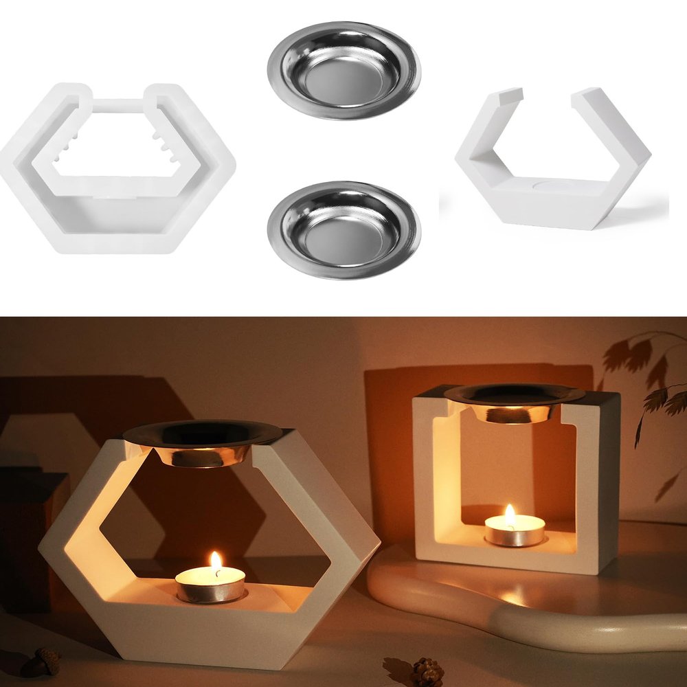 Yalulu Essential Oil Burner Silicone Resin Mold, Tealight Candle Holder Resin Mold, Aroma Diffuser Silicone Mold, Resin Epoxy Molds for DIY Home Dcor (Hexagon)