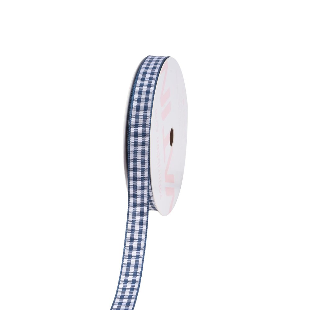 VATIN Navy and White Gingham Ribbon, Each Roll Measuring 3/8 Inch Wide by 10 Yards Long, Featuring Polyester Woven Edges, Perfect for Gift Wrapping and Festive Party Decorations