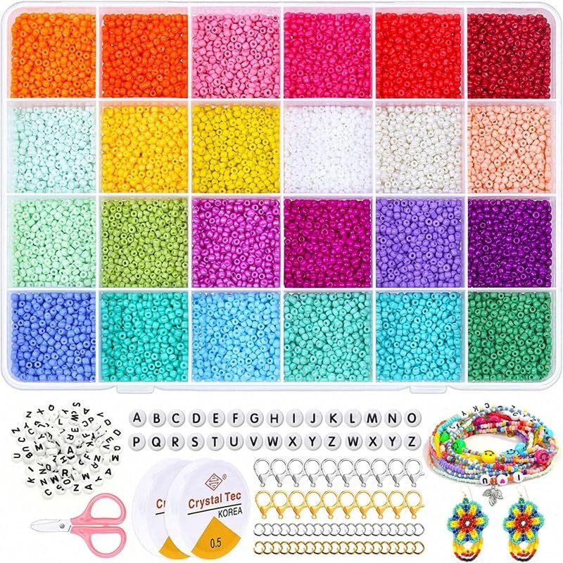 14440 Pieces of 2mm Rice Beads 3mm 9600 Pieces of Glass Beads Bracelet Set DIY Handmade Jewelry Accessories