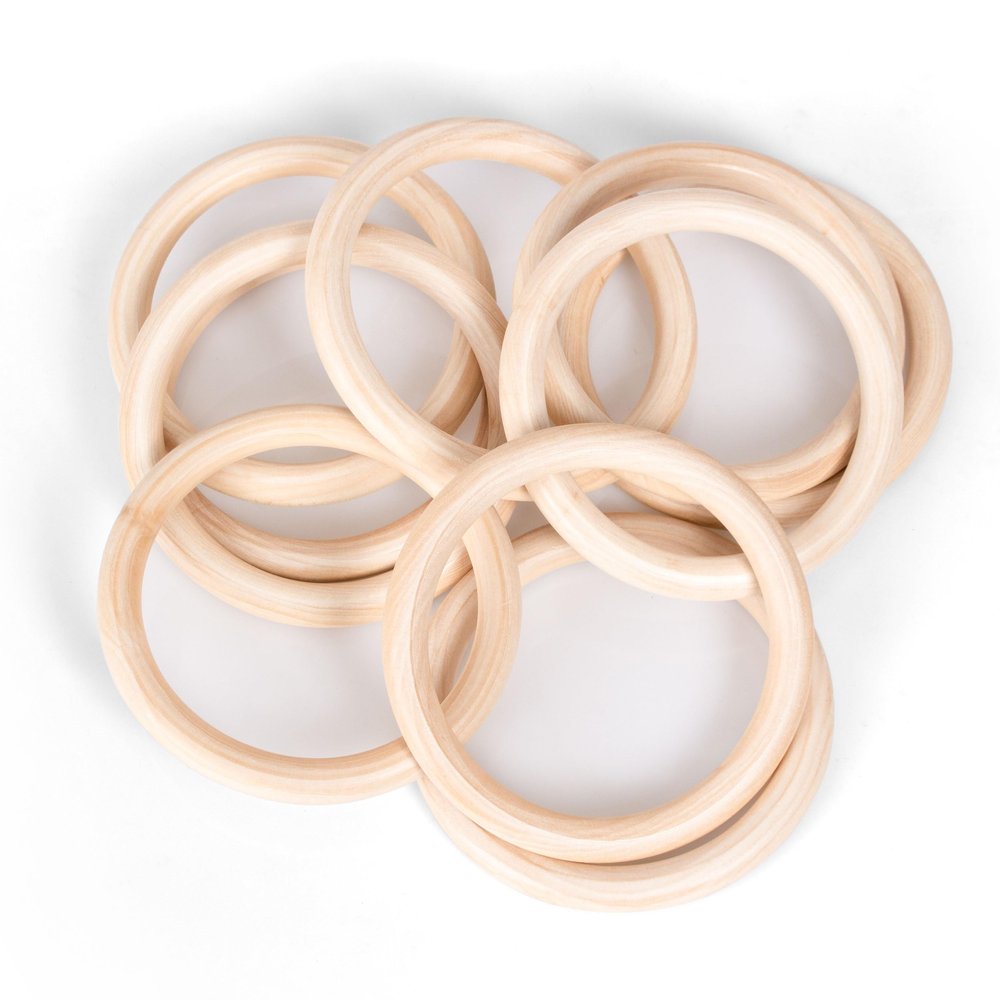 Coadura 10 PCS 6 Inch (150mm) Unfinished Wooden Rings for Crafts - Natural Wood Rings for Macrame, Jewelry Making, and DIY Projects - 150mm Wooden Hoops