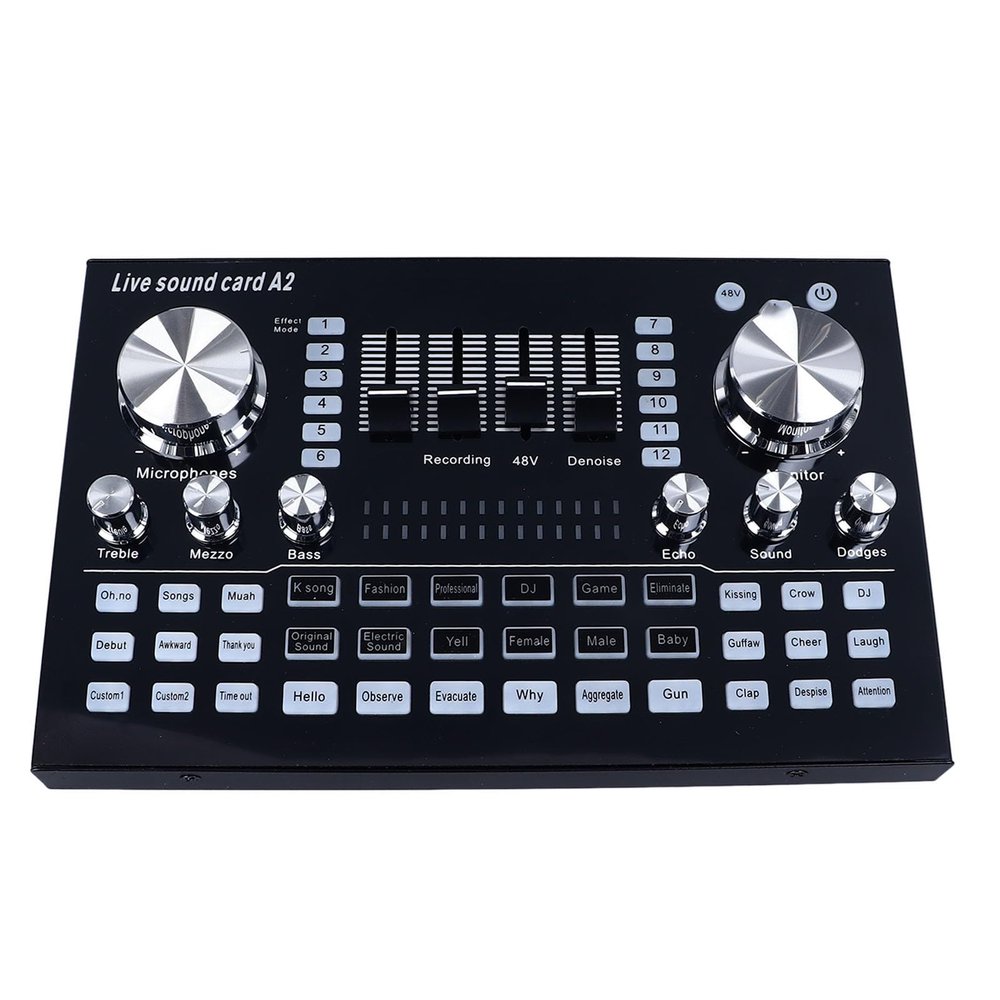 Live Sound Card, Professional Audio Mixer with Sound Effects & Voice Changer, Bluetooth 48V Phantom Power Audio Interface Sound Board for Podcast Recording, Live Streaming, Gaming