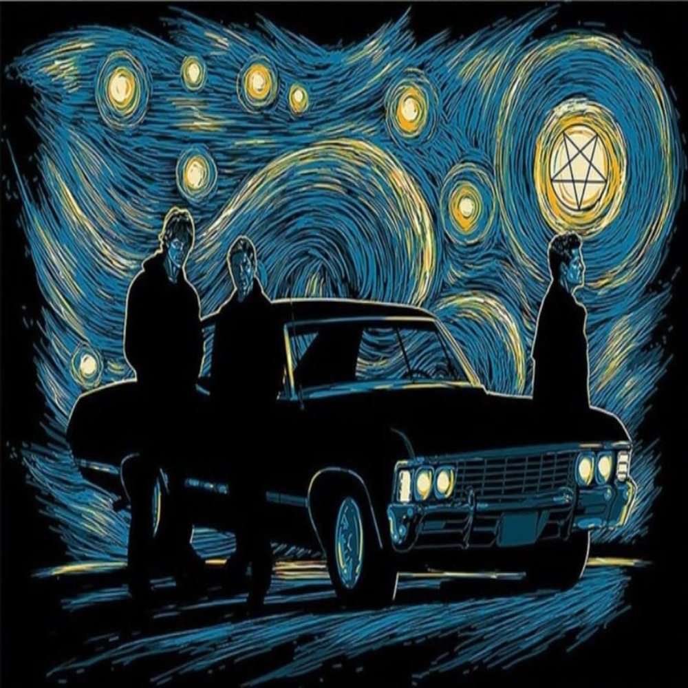 Diamond Painting Kits for Adults,5D Full Drill Diamond Supernatural Dean Sam Castiel Vincent Van Gogh Starry Night Gift Square Diamond Dots Gem Arts Suitable for Home Wall Decoration (16x20 inch)