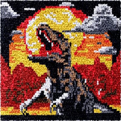 Dinosaur & Sunset Latch Hook Kits Rug DIY Cushion Tapestry Making Crochet Hook Rug Making Kits Color Preprinted Pattern Canvas DIY Carpet Needlework Crochet Kits Home Decor 52x38cm