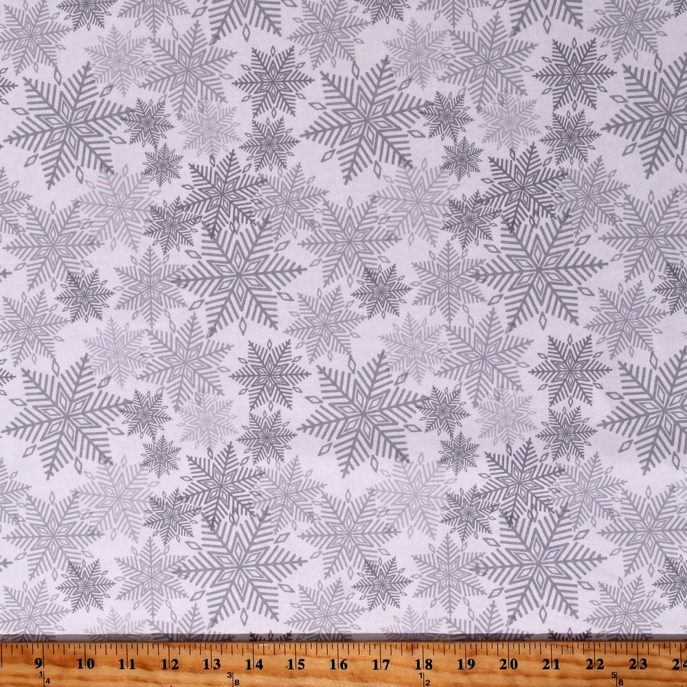 Cotton Christmas Snowflakes Snow Winter Holidays Seasonal Silver Cotton Fabric Print by The Yard (122176)