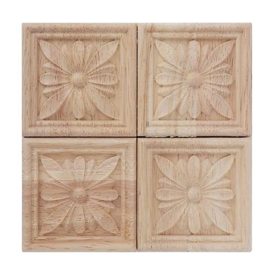 Gavigain Wood Carved Decal, 4Pcs Carving Checkered Applique Unpainted Decal for Furniture Decoration, Woodcarving Decal Furniture Decoration (5#), Gavigainrzao0ytv9n-04