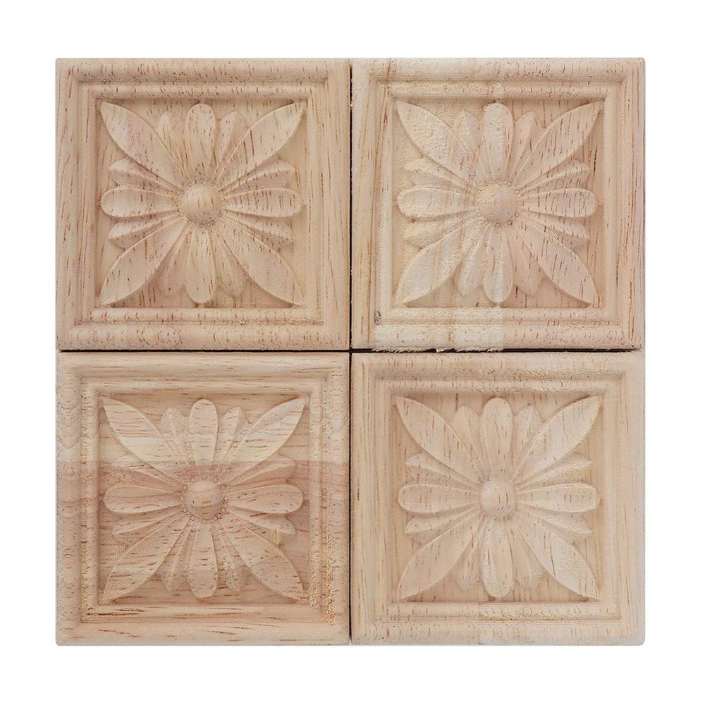 Gavigain Wood Carved Decal, 4Pcs Carving Checkered Applique Unpainted Decal for Furniture Decoration, Woodcarving Decal Furniture Decoration (5#), Gavigainrzao0ytv9n-04