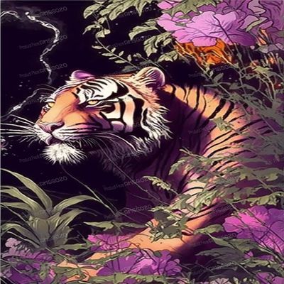 RMSGOZO 5D Vintage Animal Diamond Painting Kits - Purple Tiger Diamond Painting, Full Circle Fine Rhinestone Embroidery Kit for Adults Kids, for Room Decor Zoo Decor Or Gifts 12X12 Inch