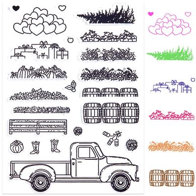 CRASPIRE West Farm Autumn Truck Clear Rubber Stamp Flowers Village Pumpkin Vintage Transparent Silicone Seals Stamp Retro for Journaling Card Making DIY Scrapbooking Handmade Photo Album Decor