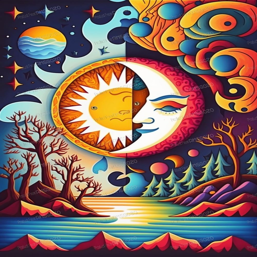 RMSGOZO Abstract Sun & Moon God Diamond Painting Kits for Adults Kids 16X16 Inch - Cartoon Diamond Painting, 5D Full Circle Diamond Cross Stitch Kits for Room Decor Wall Decor Gifts