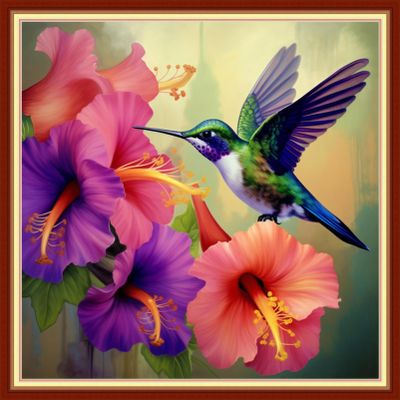 DMCVIVR Stamped Cross Stitch Kits for Beginners Adults Needlepoint Kits for Beginners Embroidery Kits for Adults Crossstitch Kit for Beginners 11CT-Hummingbird 18x18 inch