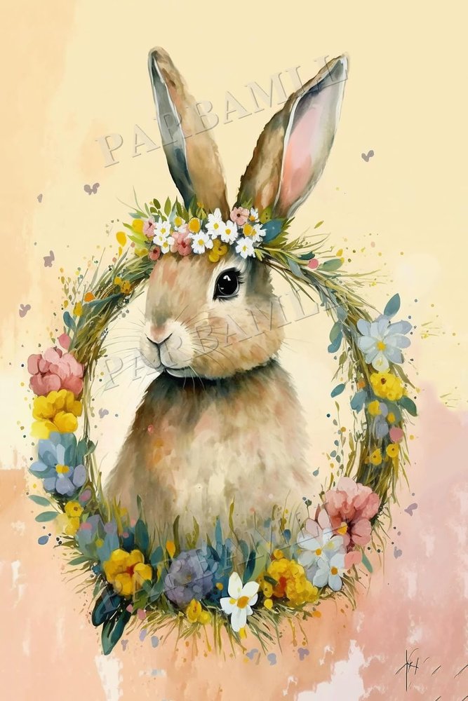 Diamond Painting Kits 16X20Inch Watercolour Wreath BunnyDiamond Painting 5D Digital Painting Art Decorations, Adults Family Interactive DIY, for Wall Decor Cafe Decor Gifts
