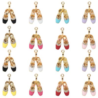 Honbay 16PCS Sparkling Rhinestone Ballet Shoe Charms Ballerina Pendants Flats Charms Enamel Alloy Dancing Shoe Pendants for Keychains Earrings Bracelets Necklaces DIY Crafts