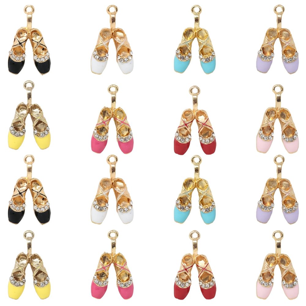 Honbay 16PCS Sparkling Rhinestone Ballet Shoe Charms Ballerina Pendants Flats Charms Enamel Alloy Dancing Shoe Pendants for Keychains Earrings Bracelets Necklaces DIY Crafts