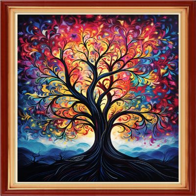 Dooxvey Cross Stitch Kits for Adults Beginners,Full Range of Cross-Stitch Stamped Kits Needlepoint Kits for Beginners Embroidery Kits 11CT Cross Stitch Patterns-Colorful Tree 16x20 inch