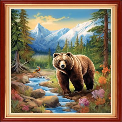 Dooxvey Cross Stitch Kit for Adults Beginners - Stamped Needlepoint Embroidery Pattern, Forest Bear 16x20 Inch, 11CT, Artpattern36