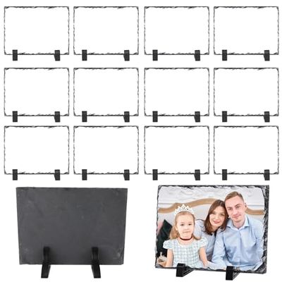 ORJ 14 PCS Sublimation Slate Blanks Custom Stone Slate Picture Frame Heat Transfer Rock Photo Plaque with Display Stand Decoration for Desktop Souvenir DIY Personalized Gift -Rectangle 5.5x 3.5 inches