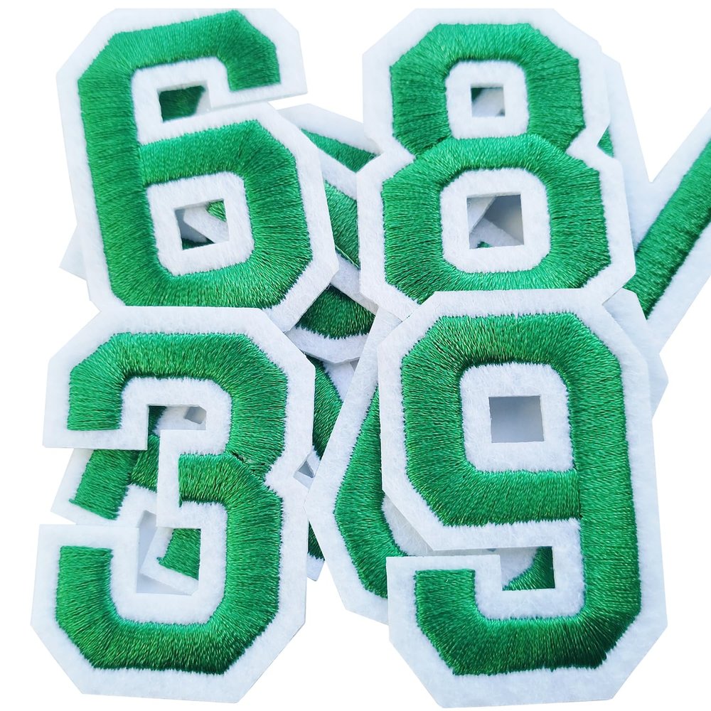 Bfuee 30 Pieces Iron on Number Patches,Embroidered Numbers 0-9 Applique,Numberes Patches for Clothes, Dress, Hat, Socks, Jeans, DIY Accessories Green