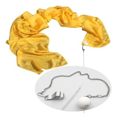 Winged Sirenny Lightweight Worship Poi-Streamer, 98" Silk Poi-ribbon Dance Prop for Praise Dance & Flow Art, with a Poi Rope & Telescopic Rod,Silky Gold