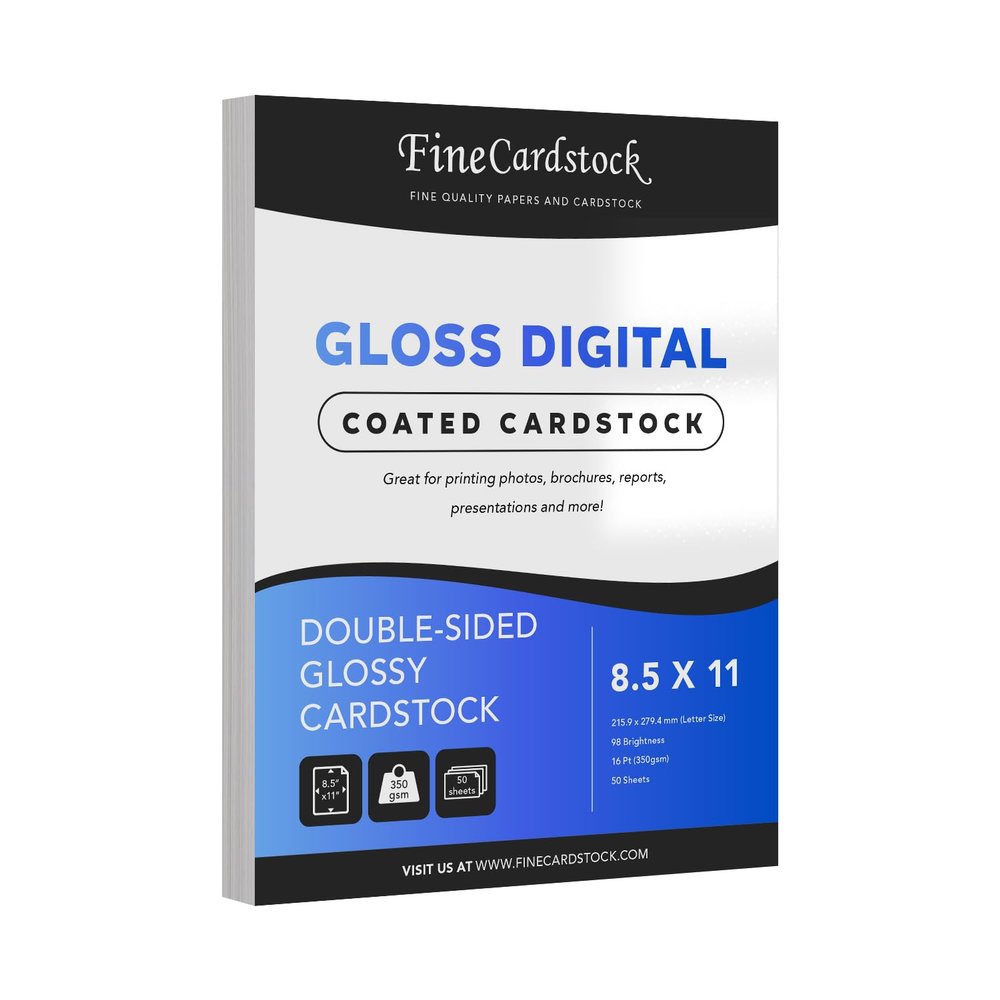 Double-Sided Heavyweight Gloss Digital C2S Cardstock Perfect for Color Laser Printing, Photos, Brochures | 8.5 x 11" | Extra Thick 16 Pt (350gsm) | Acid Free, Glossy Coated on Both Sides | 50 Sheets
