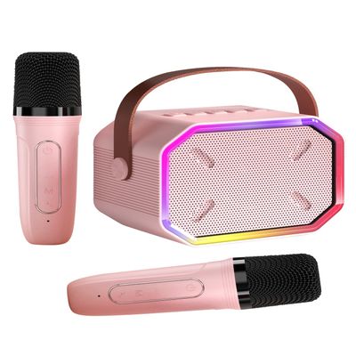 Karaoke Machine for Kids and Adults, Mini Portable Bluetooth Speaker with 2 Wireless Microphones, Kids Gift for Girls Boys Family Party Birthday (Pinkcolor)
