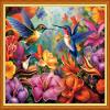 DMCVIVR Stamped Cross Stitch Kit for Beginners - Adults Embroidery Kit - 11CT-Flower Hummingbird - 16x20 inches view 1