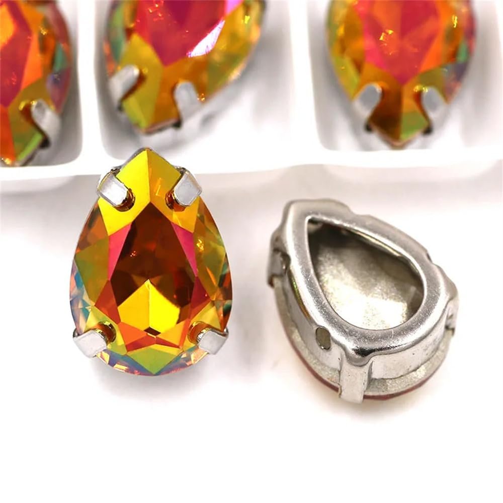 Teardrop Shape Glass Crystal Stones Sewing Gloden Claw Setting Rhinestones Crystal Copper 20x30mm#12Pcs