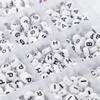 Luejnbogty Acrylic Plastic Beads Set DIY Acrylic Beads Set Acrylic Beads Set A-Z White Flat Round Black Letter English Alphabet DIY Jewelry Bracelets Necklace Making view 2