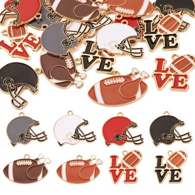 Bestewelry 16Pcs Alloy Enamel Sports Charms Pendants Golden Baseball Theme Charms Baseball Helmet Rugby Word LOVE Dangle Charms for DIY Necklace Bracelet Crafts Jewelry Making 8 Styles