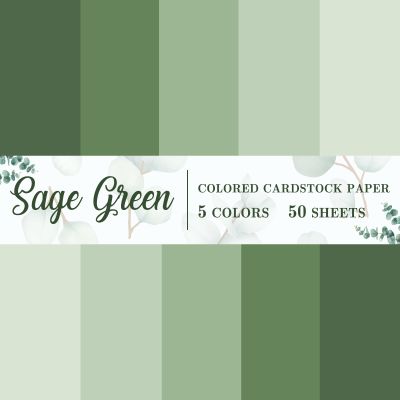 JarThenaAMCS 50 Sheet 8.5 x 11 Inch Sage Green Thick Paper Card Stock 5 Gradient Green Colors Cards Colored Scrapbook Paper for Prints DIY Arts Crafts Making School Office Home Supplies, 65lb