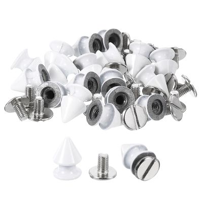 uxcell 50Sets Cone Spike Stud Rivet, 8x12mm Screw Back Tree Studs and Spikes for Leather Craft, Clothing, Shoes, Belts, Bags (White)