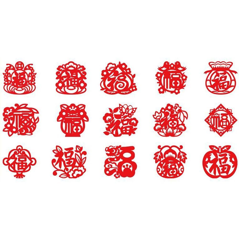Chinese Handmade Paper-Cut, 30/32pcs Traditional Art Paper Cutting, Fun Paper Art Crafts Kits for Window Decoration Spring Festival Chinese New Year Activity