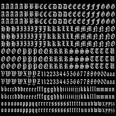 Old English Font Letters 434 pcs 1/4 Inch Tall White Fused Glass Decals
