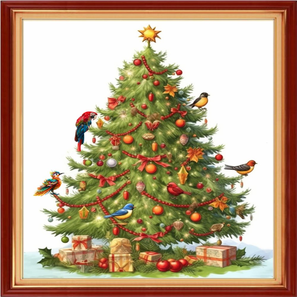 Dimensean Stamped Cross Stitch Kits Full Range of Embroidery Patterns Starter Kits for Beginners Adult DIY Cross Stitches Needlepoint Kits 11CT-Christmas Tree Bird 16x20 inch