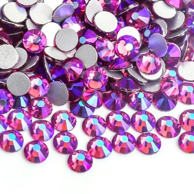 White Crystal Ab Stones Strass Flatback Glass Diamond Design Glitter Rhinestones for Manicure Nail Art Decoration - (Color: Fuchsia Ab/Size: Ss12 1440Pcs)