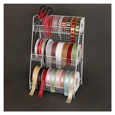 Craft Room Ribbon Holder Organizer Rack White Ribbon Storage Rack Holder for Florist Flowers, Commercial Wrapping Band Display Rack for Floral Cake Baking, Metal Organizer Stand ( Color : White , Size