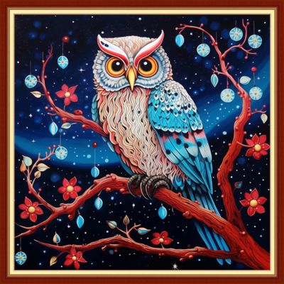 Funxvoot Stamped Cross Stitch Kits Beginners Full Range of Embroidery Kits for Adults 11CT Embroidery Patterns Needlepoint Kits Printed Cross Stitch Kits -Starry Owl 18x18 inchs