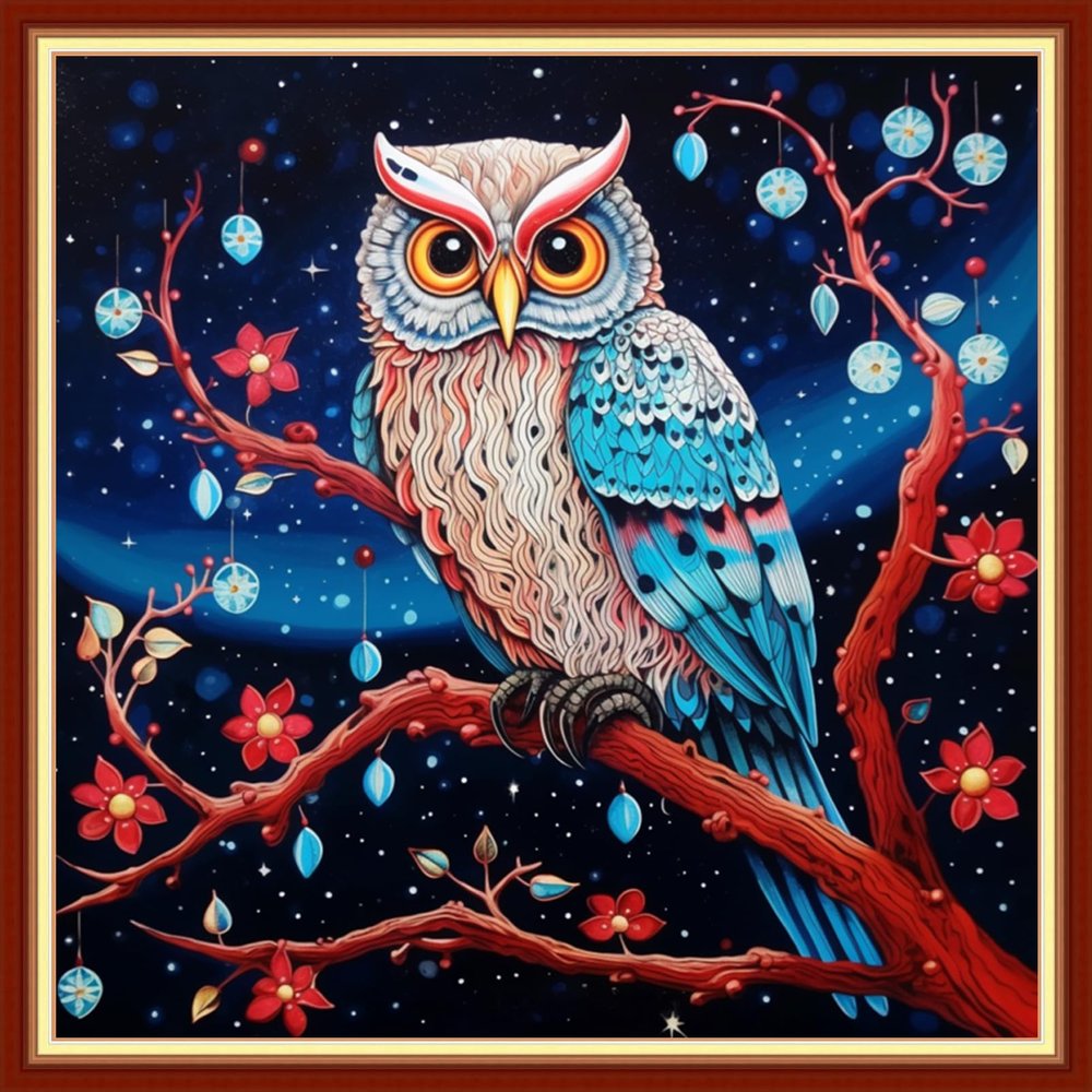 Funxvoot Stamped Cross Stitch Kits Beginners Full Range of Embroidery Kits for Adults 11CT Embroidery Patterns Needlepoint Kits Printed Cross Stitch Kits -Starry Owl 18x18 inchs