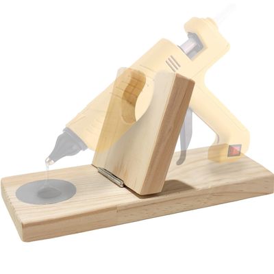 WAYUTO Folding Wooden Hot Glue Gun Holder Hot Glue Gun Stand Rack Hot Glue Gun Base Organizer for Craft Room Small