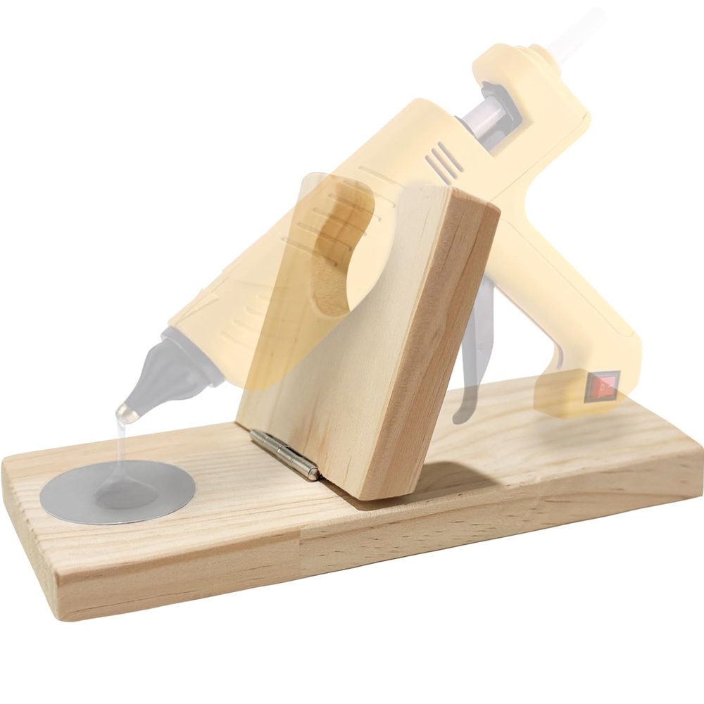 WAYUTO Folding Wooden Hot Glue Gun Holder Hot Glue Gun Stand Rack Hot Glue Gun Base Organizer for Craft Room Small