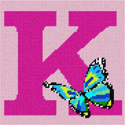 Pepita Needlepoint kit: Letter K Butterfly, 7" x 7"