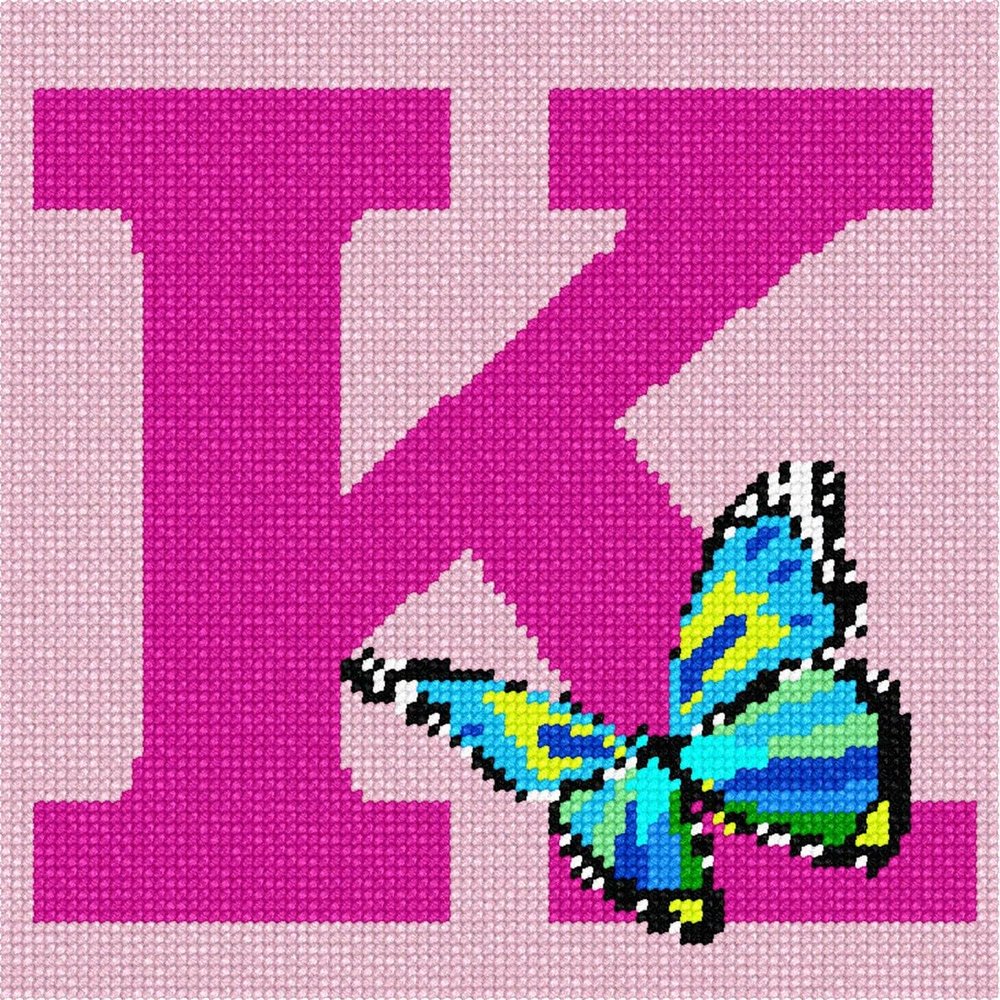 Pepita Needlepoint kit: Letter K Butterfly, 7" x 7"