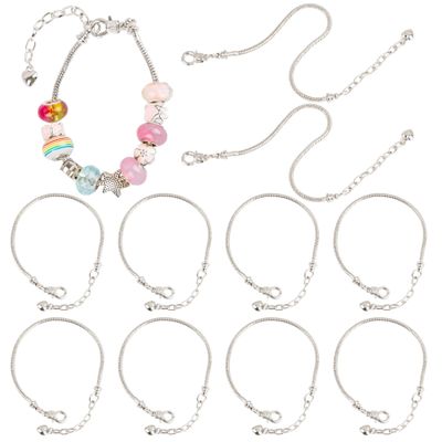 AUEAR, 20 Pack Silver Adjustable Snake Chain Charm Bracelets With Heart Shape Extender For Jewelry Making