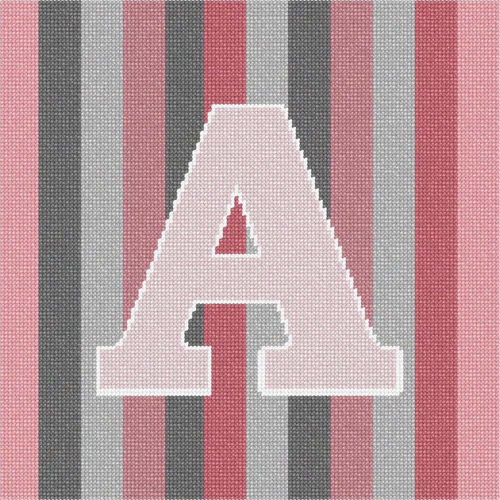 Pepita Needlepoint Canvas: Letter A Rose Stripes 2, 10" x 10"
