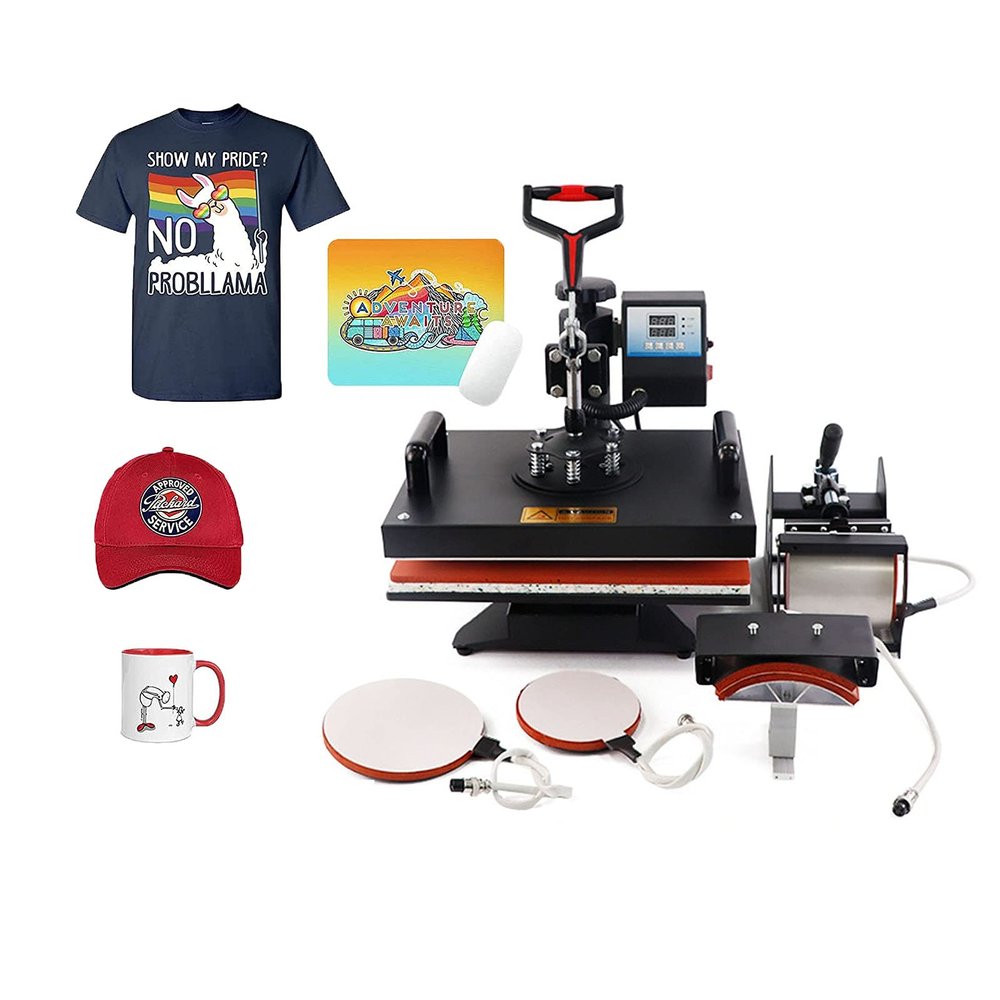 BaNbe Heat Press 12x15 Inch 5 in 1 Shirt Press Machine 360 Degree Rotation Swing Away Digital Multifunctional Heat Transfer Machine Sublimation Printing Press Combo for T Shirts Mugs Hat Plate Cap